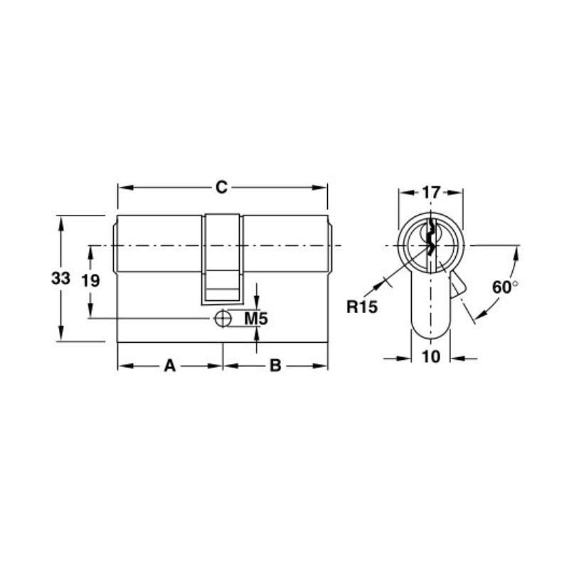 Kích thước ruột khóa 2 đầu Hafele 916.00.063, 71mm Đồng thau Kích thước ruột khóa 2 đầu Hafele 916.00.063, 71mm Đồng thau