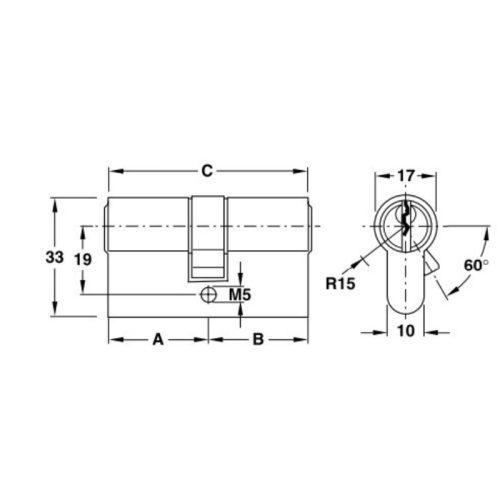 Ruột khóa 2 đầu Hafele 916.08.241, 81mm Đồng thau 4 Kích thước ruột khóa 2 đầu Hafele 916.08.241, 81mm Đồng thau