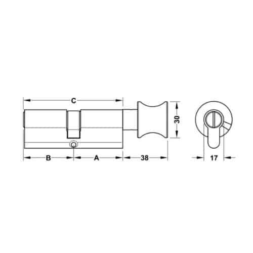Kích thước ruột khóa cho cửa phòng vệ sinh Hafele 916.64.956, 101, mm Đồng thau
