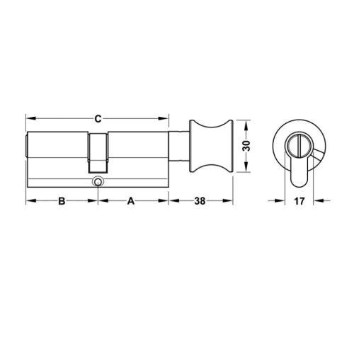 Kích thước Ruột khóa Hafele 916.64.952