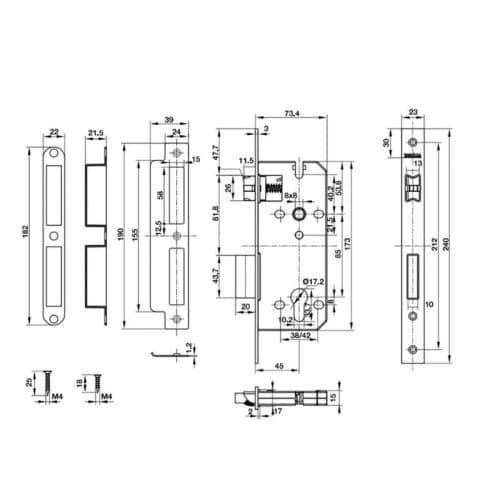 Thân khóa Hafele Bauma H8545 911.25.564 3 Kích thước thân khóa Hafele Bauma H8545 911.25.564