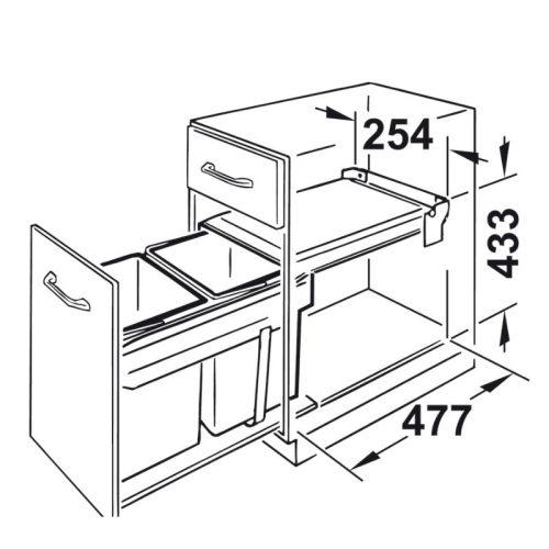 Kích thước thùng rác đôi Hafele 502.72.761 2 x 15 lít