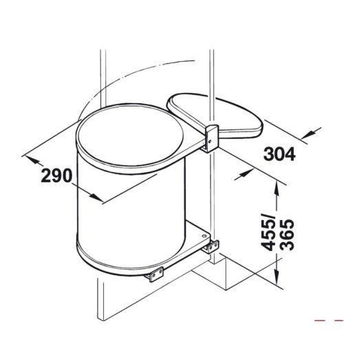 Kích thước thùng rác kim loại Hafele 502.12.023 15L