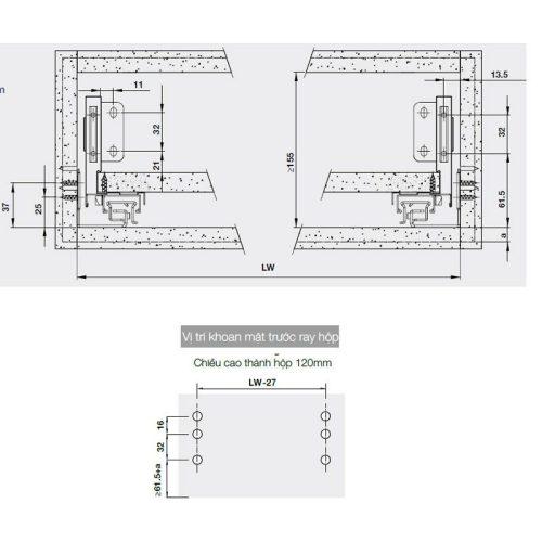 Ray hộp Hafele 552.35.345 Alto-S H120 mm màu xám đậm 5 Lắp đặt ray hộp Hafele 552.35.345 Alto-S H120 mm màu xám đậm