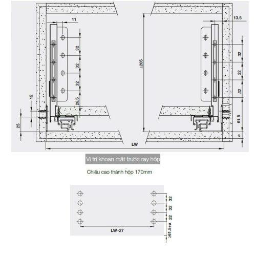 Lắp đặt ray hộp Hafele 552.35.755 Alto S PTO trắng mờ H170/500mm