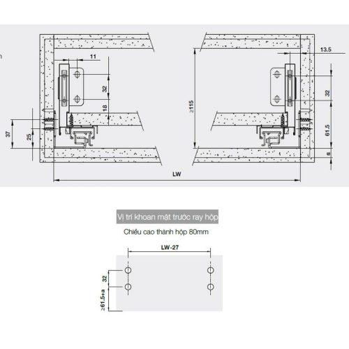 Lắp đặt ray hộp Hafele 552.55.316 Alto-S H80 mm màu xám đậm