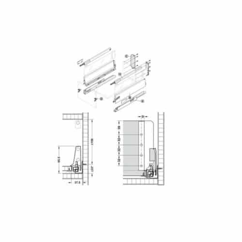 Ray hộp Hafele 550.85.765 Antaro X2 giảm chấn trắng 30kg C 196mm 4 Kích thước Ray hộp Hafele 550.85.765