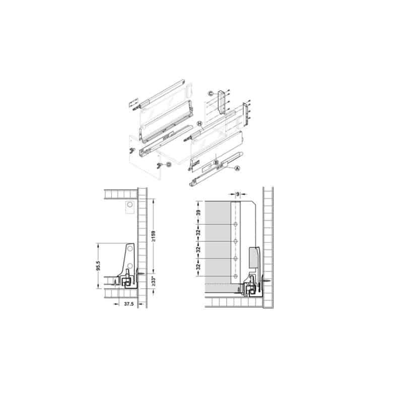 Kích thước Ray hộp Hafele 550.85.765 Kích thước Ray hộp Hafele 550.85.765