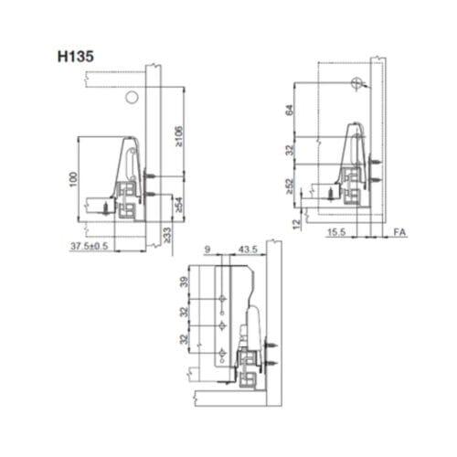 Thiết kế của Ray hộp Hafele 552.77.085 Alto màu xám, H135X500m