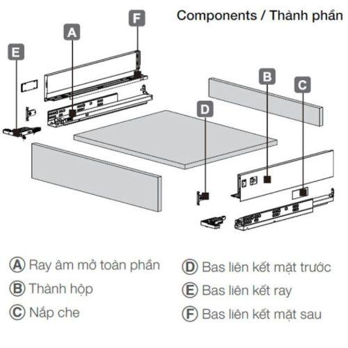 Thành phần ray hộp Hafele 552.35.355 Alto S PTO xám đậm H170/500mm