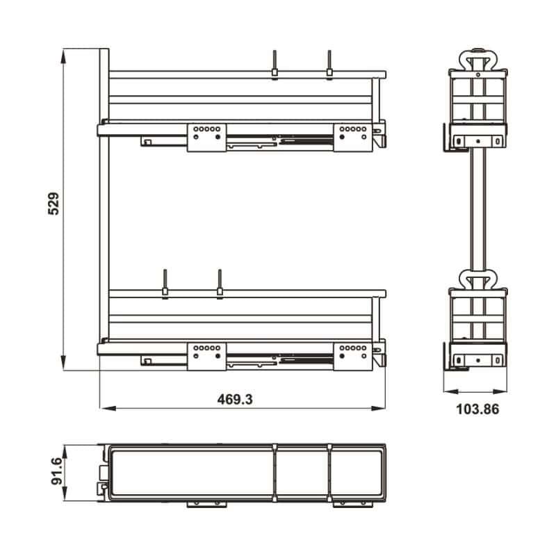 Kích thước bộ rổ gia vị Hafele Omero 549.20.840 150mm (phải) Kích thước bộ rổ gia vị Hafele Omero 549.20.840 150mm (phải)