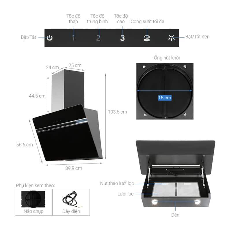 Thông số Máy hút mùi gắn tường Hafele HH-WVG90B 539.89.335 Thông số Máy hút mùi gắn tường Hafele HH-WVG90B 539.89.335