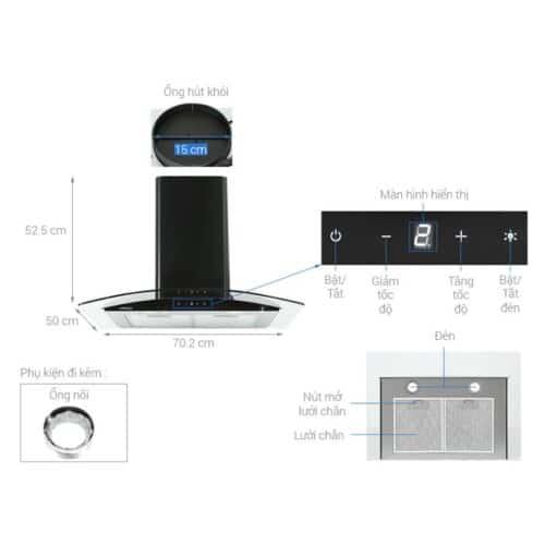 Máy hút mùi gắn tường Hafele HH-WT70A 533.86.807 6 Thông số Máy hút mùi Hafele HH-WT70A 533.86.807