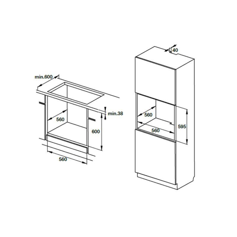 Kích thước Lò nướng Hafele HC-O621KB 535.62.571 Kích thước Lò nướng Hafele HC-O621KB 535.62.571