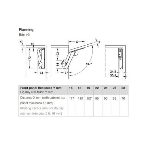 Bản vẽ của tay nâng Hafele Free Space 1.11 B 493.05.920