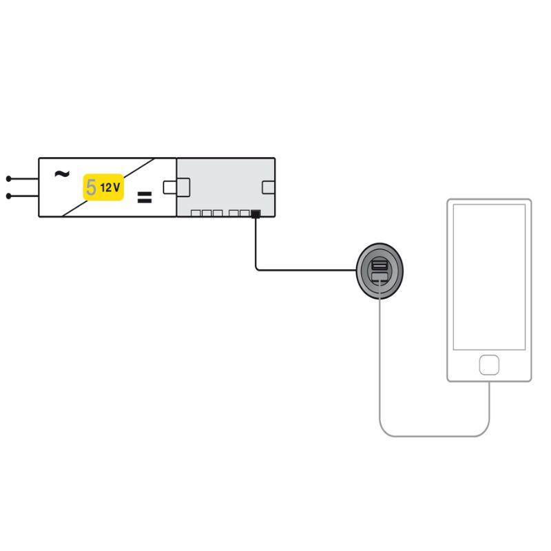 Cấu tạo cổng sạc USB 12V Hafele 833.73.755 Cấu tạo cổng sạc USB 12V Hafele 833.73.755