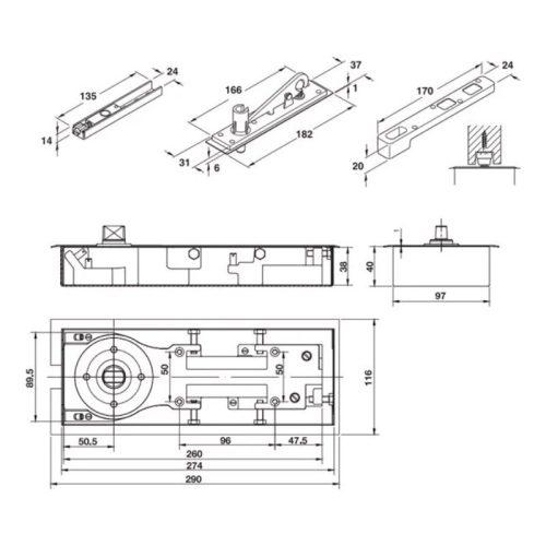 Kích thước bản lề sàn EN3 Häfele DIY 499.30.117