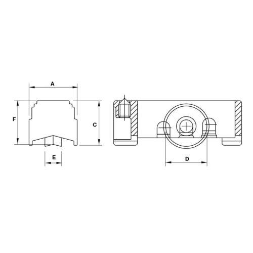 Kích thước bánh xe cửa trượt 1 con lăn 45Kg Hafele 972.05.068