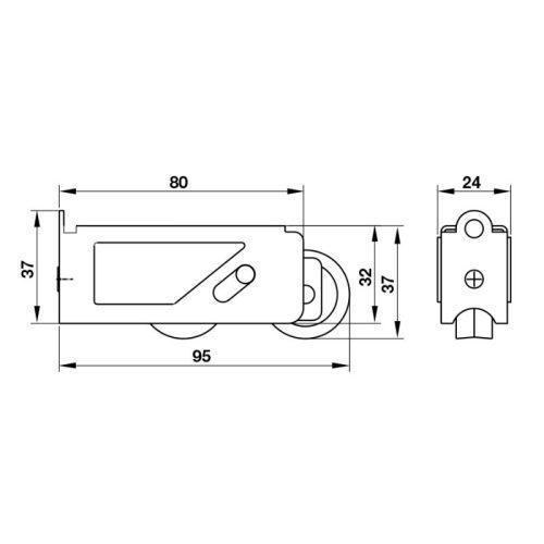 Kích thước bánh xe đôi cửa nhôm 90Kg Hafele 941.03.101