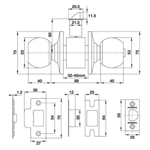 Bộ khóa 4 ổ khóa tròn và chìa chủ Hafele 489.93.253 3 Kích thước bộ khóa 4 ổ khóa tròn và chìa chủ Hafele 489.93.253