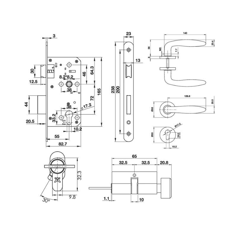 Kích thước bộ tay nắm gạt 140x55mm Häfele DIY 499.63.801 Kích thước bộ tay nắm gạt 140x55mm Häfele DIY 499.63.801