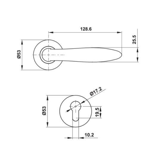 Bộ tay nắm gạt nắp chụp tròn dáng oval Häfele DIY 499.62.546 3 Kích thước bộ tay nắm gạt Häfele DIY 499.62.546