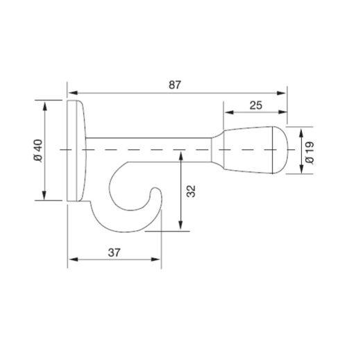Kích thước chặn cửa gắn tường có móc Hafele DIY 489.70.220