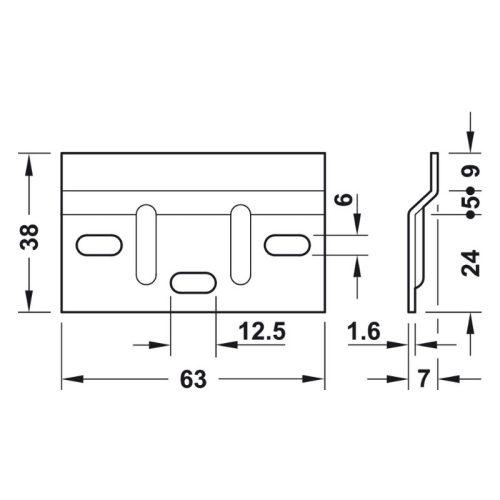 Kích thước đế gắn tường cho bas treo tủ Hafele 290.08.920