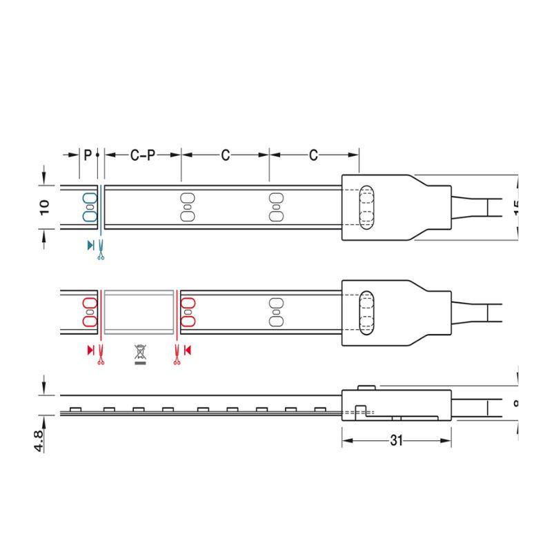 Kích thước đèn Led dây Silicone 8mm 12V Hafele 833.74.347 Kích thước đèn Led dây Silicone 8mm 12V Hafele 833.74.347