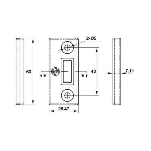 Kích thước hãm chốt cánh phụ cửa nhôm Hafele 911.81.357
