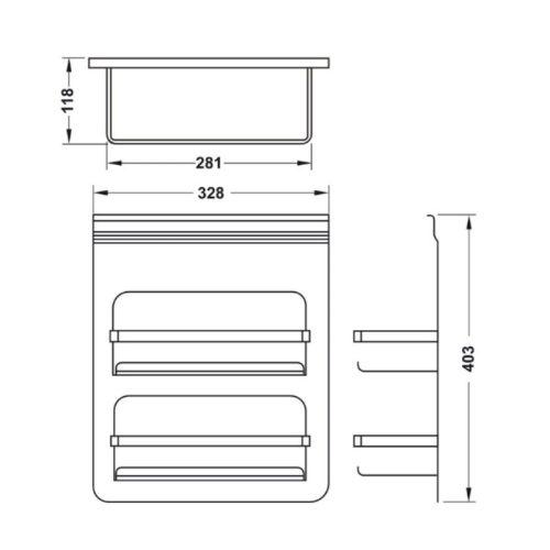 Kích thước của kệ treo đa năng Hafele 523.00.360