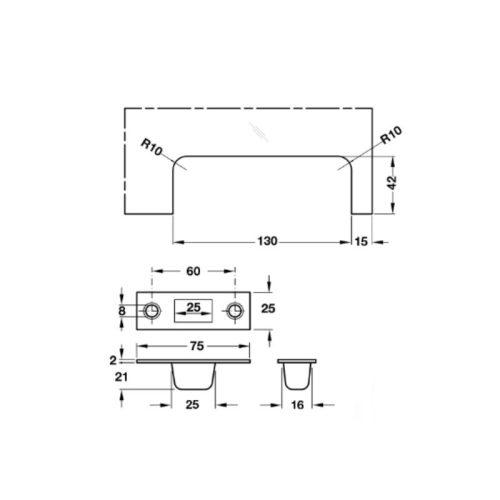 Khóa kẹp chân kính inox mờ Hafele 981.50.030 5 Kích thước khóa kẹp chân kính inox mờ Hafele 981.50.030