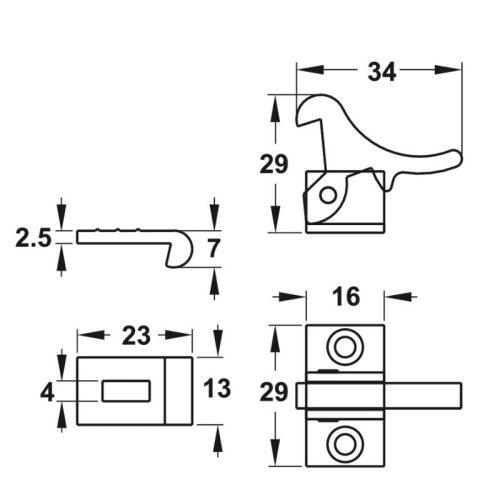 Kích thước khóa mỏ qụa cho cửa 2 cánh Hafele 245.74.010