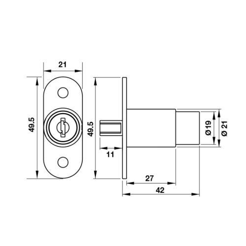 Kích thước khóa Push DIY Hafele 482.01.112