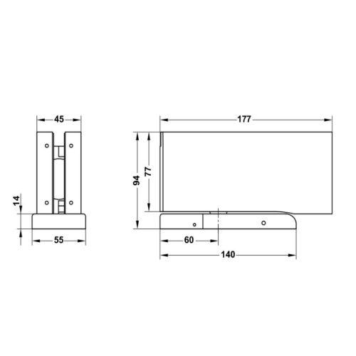 Kích thước lắp Bản lề dương sàn 100Kg Hafele HPF100 981.78.902