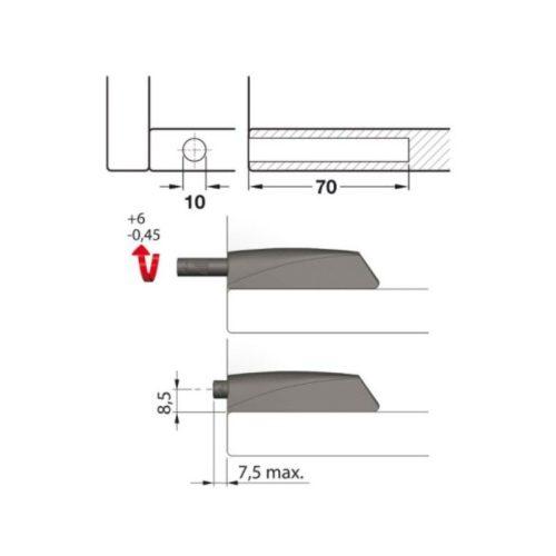 Kích thước nêm nhấn dài đầu cao su Hafele 356.12.717