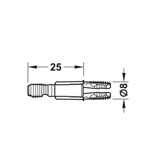 Kích thước phụ kiện kết nối Ixconnect SC 8/25 Hafele 262.11.111