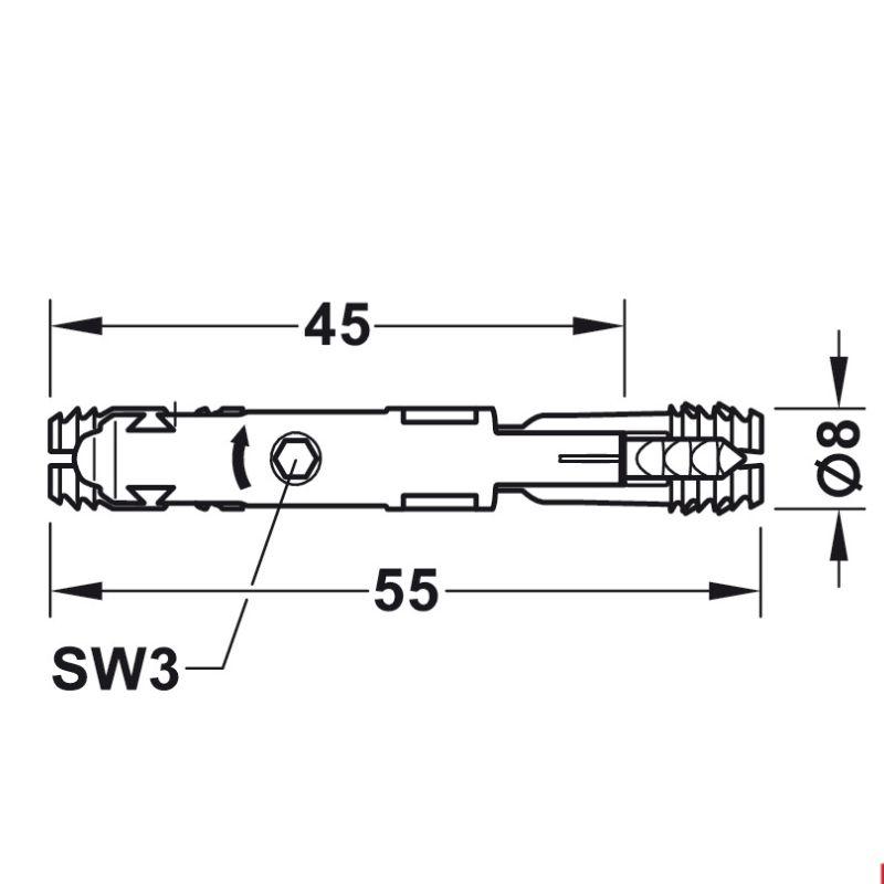 Kích thước phụ kiện kết nối Ixconnect SC 8/60 Hafele 262.11.117 Kích thước phụ kiện kết nối Ixconnect SC 8/60 Hafele 262.11.117