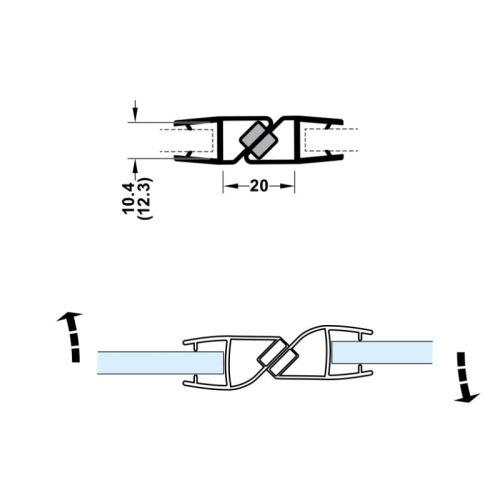 Kích thước ron cửa kính 8 - 10mm nam châm 180º Hafele 950.50.030