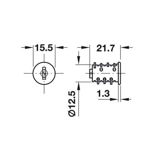 Kích thước ruột khóa tủ SYMO 3000 Hafele 210.41.611