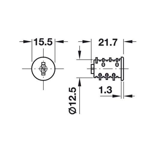 Kích thước ruột khóa tủ SYMO 3000 Hafele 210.41.613