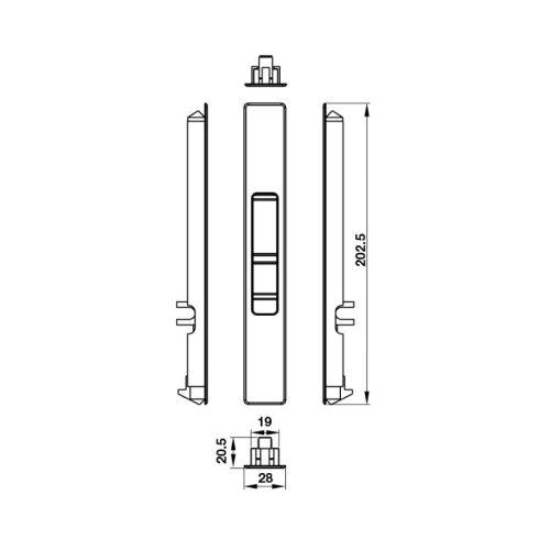 Kích thước tay nắm âm cửa nhôm HL252A-FORK Hafele 904.00.562