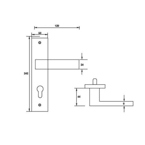 Kích thước tay nắm gạt đế dài C/C 72mm Hafele 903.98.463