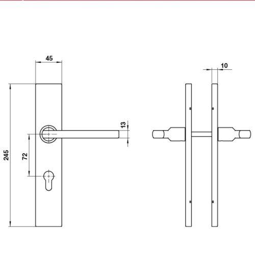 Kích thước tay nắm gạt đế dài C/C 72mm Hafele 903.99.819