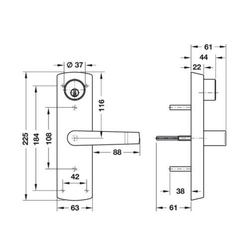 Kích thước tay nắm gạt Hafele 911.56.029