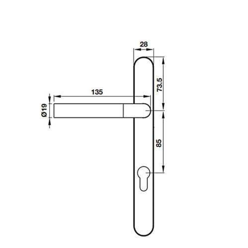 Kích thước tay nắm gạt mở phải C/C 85mm Hafele 903.92.262