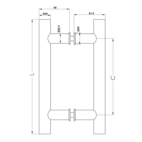 Kích thước tay nắm kéo chữ H 32*1200mm Häfele DIY 499.68.036