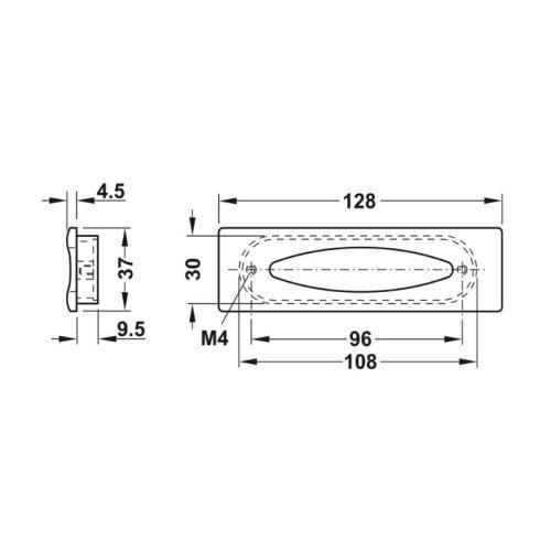 Kích thước tay nắm tủ âm 128mm Hafele 151.74.402