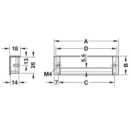 Kích thước tay nắm tủ âm 174mm Hafele 151.99.903