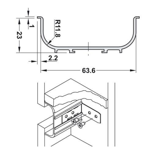 Kích thước tay nắm tủ dạng thanh ngang Hafele 126.36.900
